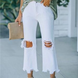 White crop jeans
